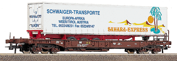 Standard Well-Flat Wagon w/Slide Tarp Truck Trailer: Austrian Federal Railways -- OBB Era V Trailer: "Sahara-Express" Schwaiger-Transporte