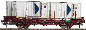Flatcar Era V -- SNCF w/Stakes & 2 Containers "Intercontainer-ICF"