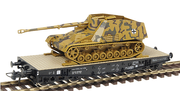 MiniTanks - Military - Former German Army WWII - Flatcar w/Load -- DRG Class SSy "Koln" w/"Nashorn" (Rhino) Tank Destroyer w/88mm Cannon