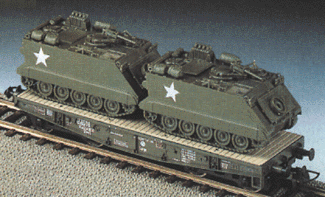 Mini-Tanks Military US/NATO Railroad Equipment -- Transportation Corps Heavy-Duty Flat w/2 M113 Armored Personnel Carriers