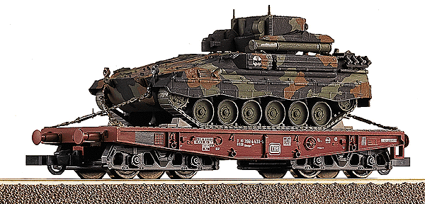Minitanks - Military - Modern German Army (BW) - Railroad Equipment -- Flatcar (Ssy) w/Roland Tank (Camouflage) & Display Box Limited Run
