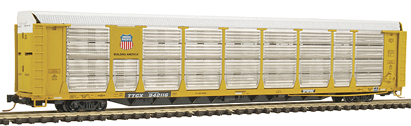 Bi-Level Enclosed Auto Rack - Ready to Run -- Union Pacific w/TTX Flat (yellow, silver Rack; yellow, black Flat)