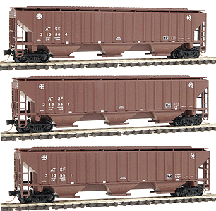 4750 Cubic Feet PS-2CD 3-Bay Covered Hopper w/MicroTrains(R) Trucks & Couplers -- Santa Fe "Q" Herald (Mineral Brown) - 3-Pack