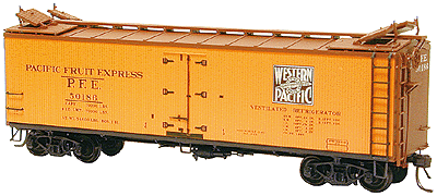 Wood Refrigerator Car - Assembled -- Pacific Fruit Express - Western Pacific w/Wood Hatches
