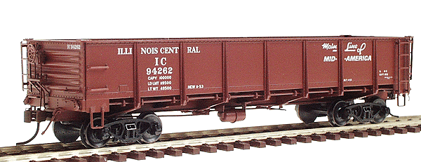 General-Service Drop-Bottom Steel Gondola - Ready to Run -- Illinois Central (Boxcar Red, Mainline of Mid-America Slogan)