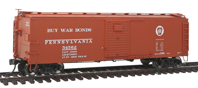 X-29 Boxcar w/Plate Ends - Ready to Run -- Pennsylvania Railroad (tuscan, Circle Keystone, War Bonds Slogan)