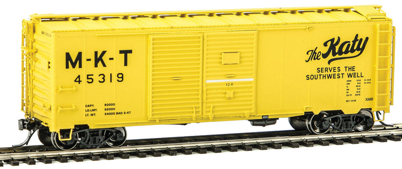1937 AAR Double-Door Boxcar - Ready to Run -- Missouri-Kansas-Texas (yellow, "Katy Serves the Southwest" Slogan/Logo)