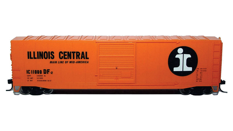 50' Single-Door Boxcar No Roofwalk - Ready to Run -- Illinois Central #11000 (orange, black, white)