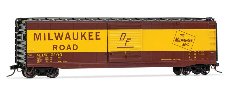 50' Sliding-Door Boxcar with Roofwalk - Ready to Run -- Milwaukee Road #2149 (Boxcar Red, yellow, black; Large Lettering)