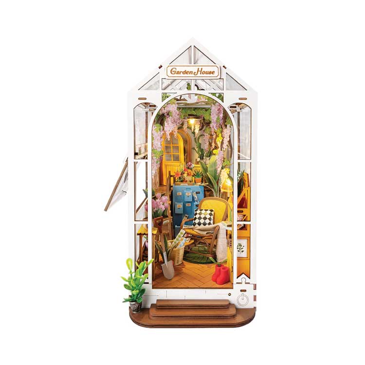 Holiday Garden House Book Nook Shelf Insert - Kit -- Lighted 3D Puzzle-1