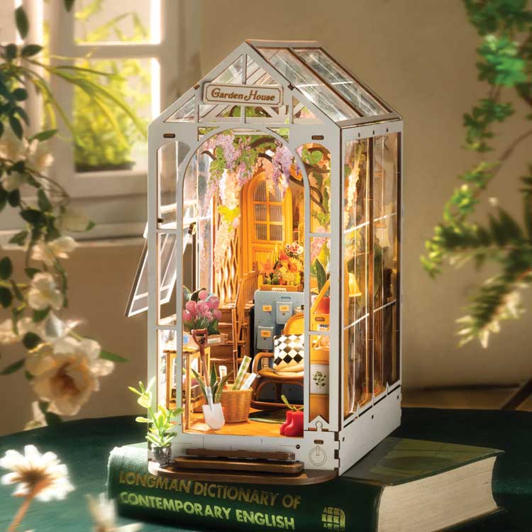 Holiday Garden House Book Nook Shelf Insert - Kit -- Lighted 3D Puzzle-2