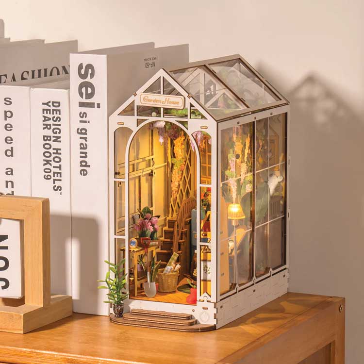 Holiday Garden House Book Nook Shelf Insert - Kit -- Lighted 3D Puzzle-4