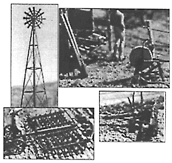 Farm Machinery Detail Set (Unpainted Metal Castings) -- Disc, Harrow, Grind Stone, Horse-Drawn 1-Bottom Plow & Windmill