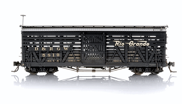 Blackstone Models(TM) 5500 Series 30' Stock Car - Weathered -- Denver & Rio Grande Western #5819 (Flying Grande Herald)
