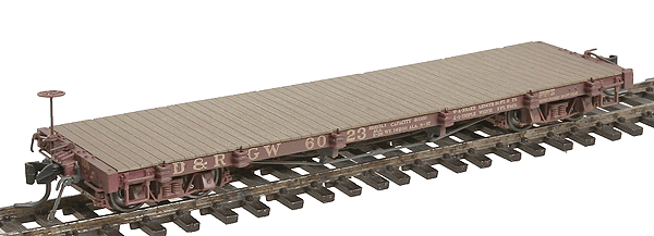Blackstone Models(TM) 6000 Series 30' Flatcar - Weathered -- Denver & Rio Grande Western #6023 (Flying Grande Herald), Enhanced Wood Deck