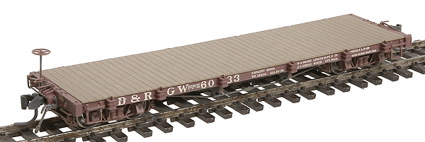 Blackstone Models(TM) 6000 Series 30' Flatcar - Weathered -- Denver & Rio Grande Western #6033 (Flying Grande Herald), Enhanced Wood Deck