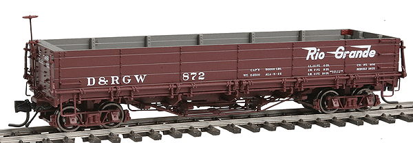 800-Series Drop Bottom Gondola, Non-Weathered - Assembled -- Denver & Rio Grande Western #872 (Unfaded, Flying Grande Logo)