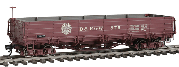 800-Series Drop Bottom Gondola, Non-Weathered - Assembled -- Denver & Rio Grande Western #879 (Faded, Moffat Tunnel Logo)