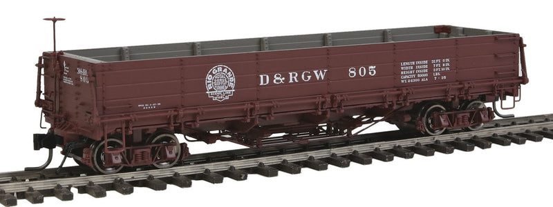800 Series Drop-Bottom Gondola - Ready to Run - Blackstone Models(TM) -- Denver & Rio Grande Western #805 (Boxcar Red, Moffat Tunnel Logo)
