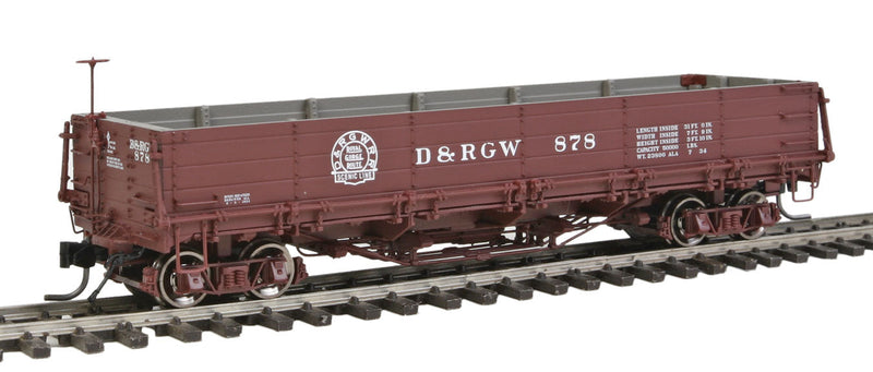 800 Series Drop-Bottom Gondola - Ready to Run - Blackstone Models(TM) -- Denver & Rio Grande Western #878 (Boxcar Red, Royal Gorge Route Logo)