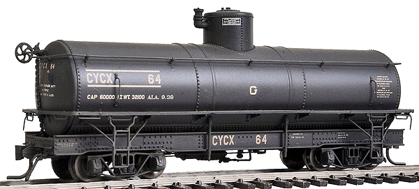 DRGW Narrow-Frame Tank Car No Dome Ladder Ready to Run - Blackstone Models(TM) -- CYCX #63 (Weathered, black, white Lettering)