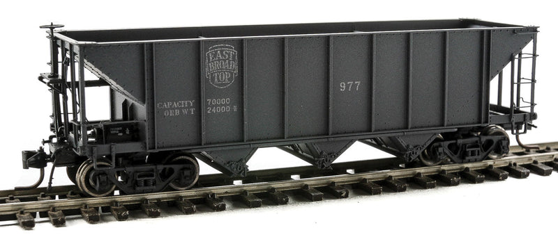 East Broad Top 3-Bay Hopper - Ready to Run - Blackstone Models(TM) -- East Broad Top #977 (Weathered, black; 1940s-Era Lettering & Logo)