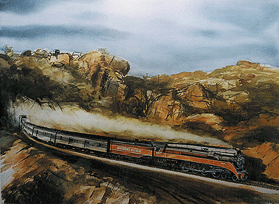 Railroad Art Print - Great Trains of America Collection -- SP "Gray Plus Orange & Red" (19 x 13" Image - 22 x 16" Overall)