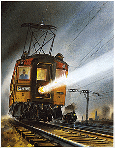 Railroad Art Print - Interurbans -- South Shore "Juice vs Steam" (8-3/4 x 11-1/4" Image - 12 x 15" Overall)