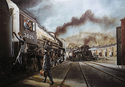 Railroad Art Print - Emperors of the Road Collection -- NYC "Headquarters is Watching" (22 x 15-1/4" Image - 25 x 19" Overall)