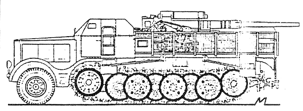 Military - Former German Army WWII - SdKfz 9 18-Ton FAMO Heavy Half-Tracks -- Transport with Mounted 88mm Flak 36 Anti-Aircraft Gun