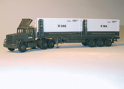 Military - US/NATO - Heavy Trucks - Kosovo Peace-Keeping Forces KFOR -- M915A1 3-Axle Conventional Tractor with M872 3-Axle Trailer & 2 Containers