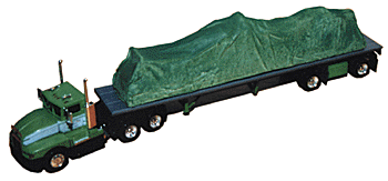 American Trucks - Tractor/Trailer - Kenworth T600 3-Axle Conventional -- No Sleeper; w/48' Spread Axle Flatbed Trailer w/Tarped Machinery John Perez