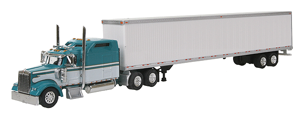 American Trucks-Kenworth W900L w/86" Studio Sleeper and 53' Dry Van -- Turquoise & White, Old School Paint Scheme