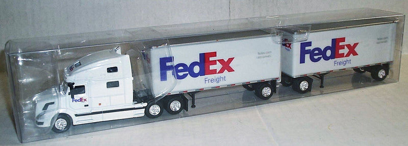 Volvo VNL 780 Sleeper Cab Tractor w/Double Dry Van Trailers - Assembled -- FedEx Freight (white, purple, orange)