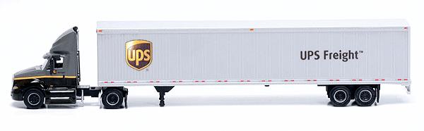 Semi Truck UPS Prostar Day Cab w/53' Dry Van Trailer - Assembled -- United Parcel Service (brown, gray Tractor; gray Trailer, Shield & UPS Freig