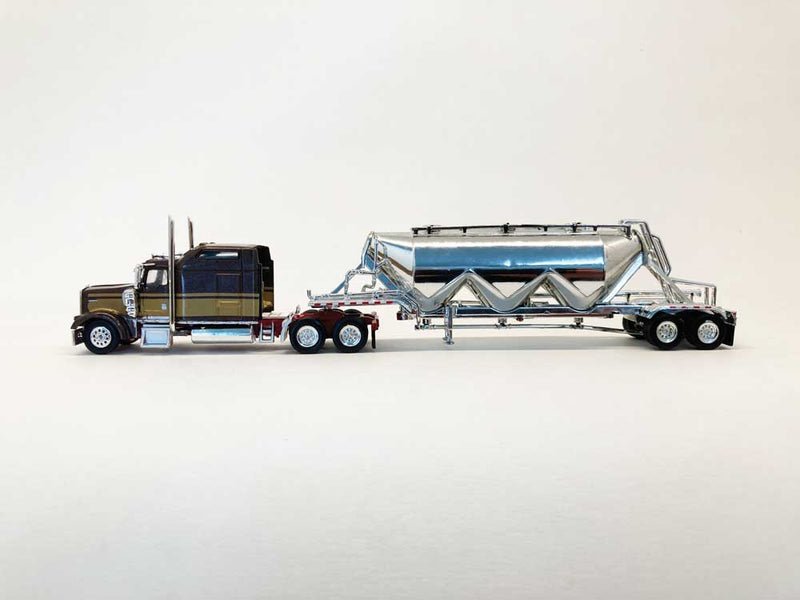 Kenworth W900L Sleeper-Cab Tractor with Pneumatic Bulk Trailer - Assembled -- Black, Gold, Chrome