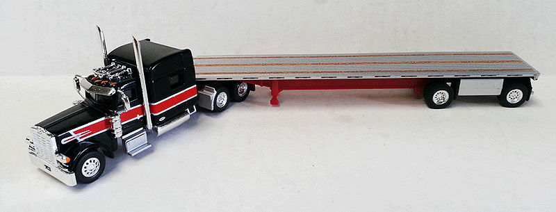 Peterbilt 389 Sleeper-Cab Tractor w/48' Flatbed Trailer - Assembled -- Black, Red, White