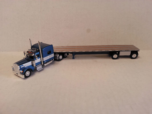 Peterbilt 389 Sleeper w/48' Flatbed Trailer - Assembled -- Blue, Silver