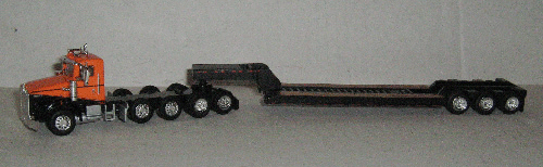 Kenworth T800W Day Cab Tractor 3-Axle Lowboy Trailer - Assembled -- Black, Orange