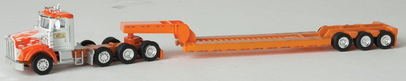Kenworth T800W Day Cab Tractor w/3-Axle Cheater Lowboy - Assenbled -- Van Ryn Farns (orange, white)