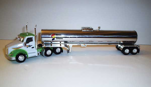 Kenworth T680 Day-Cab Tractor with Food-Grade Trailer - Assembled -- Vernon Transportation (white, green, red, black, yellow; Chrome)