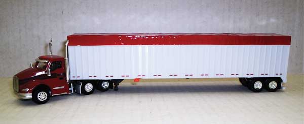 Kenworth T680 Day Cab Tractor w/Walking Floor Trailer - Assembled -- Tiger Lines (red, white, black)