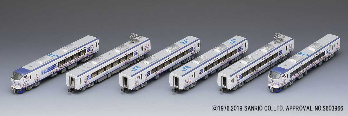 Class 280/281 6-Car Set (1 Power Car) - Standard DC -- Japanese National Railway (Hello Kitty; Butterfly Cartoon Graphics, white)