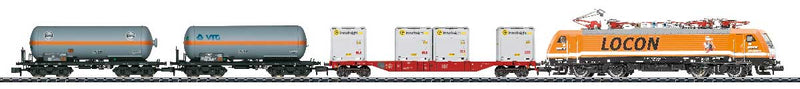 Freight Train Starter Set w/DCC - Minitrix -- Locon - ES 64 F4 Electric, 3 Cars, 44 x 20" Track Oval, Mobile Station-1