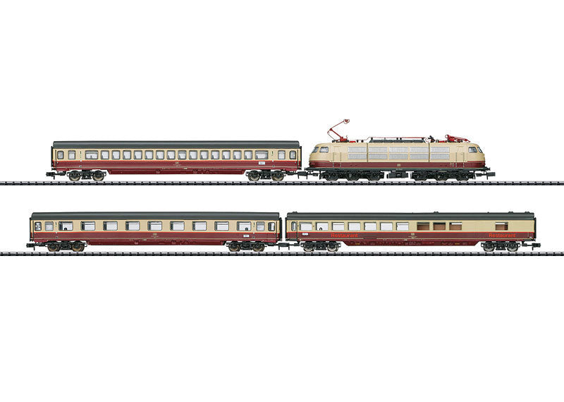 Rheingold TEE 7 Train-Only Set w/DCC - Minitrix -- German Federal Railway (Electric & 3 Cars, Era V; maroon, beige)