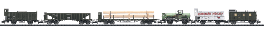 Bavarian State Railways Era II Freight 6-Car Set - Ready to Run -- 1 Each: Beer Reefer, Tank Car, SSml Flatcar, OOt Hopper, LCL Freight/Baggage