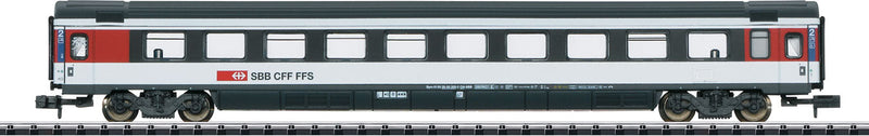 Type Bpm EuroCity 2nd Class Coach - Ready to Run - Minitrix -- Swiss Federal Railways SBB/CFF/FFS (Era VI; white, gray, red, yellow)