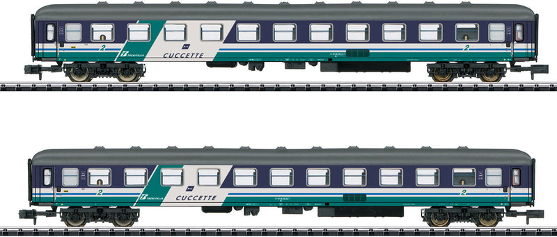 Type UIC-X (Bcm) Sleeper 2-Pack - Ready to Run - Minitrix -- Italian State Railways FS (Era VI; blue, green, white)