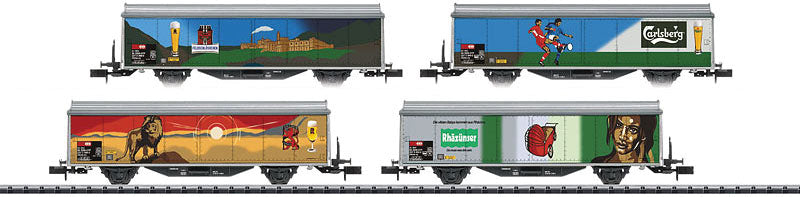 Type Hbils-vy Sliding Wall Boxcar 2-Pack - Ready to Run - Minitrix -- Feldschlosschen Brewery (Era V, Full Color Graphics)