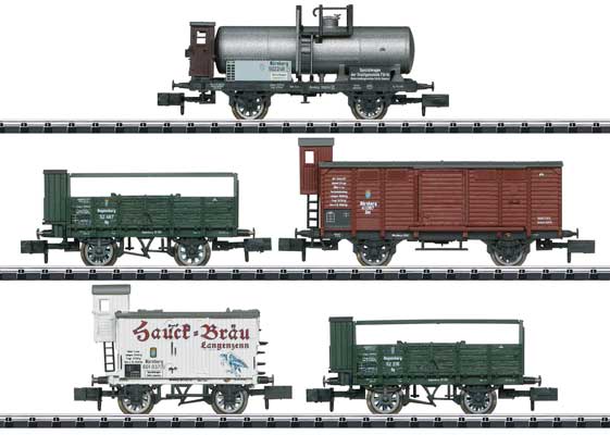 Vizinal Railways 5-Car Freight Set - Ready to Run - Minitrix -- Royal Bavarian State Railways (Era I: Tank Car, Boxcar, Reefer, 2 Gondolas)